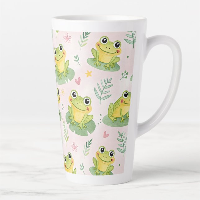 Caneca De Café Latte Cute frogs Pattern (Direita)