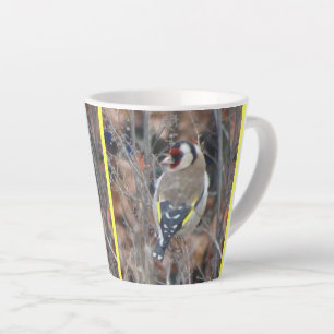 Caneca De Café Latte Cute Goldfinch. Mug Lateral de Cor BG