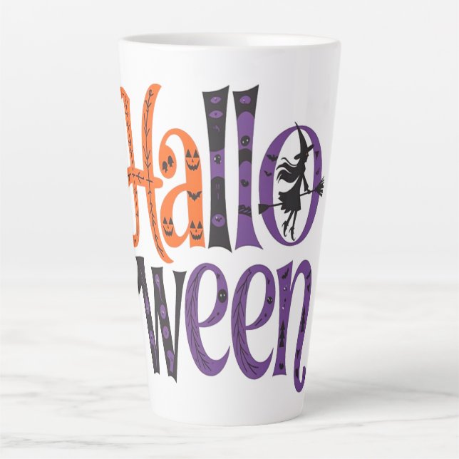 Caneca De Café Latte Cute halloween orange purple (Frente)