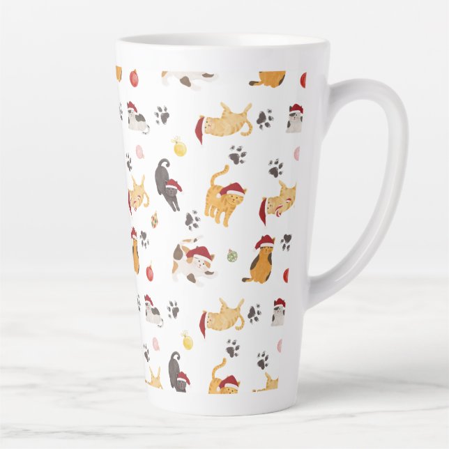 Caneca De Café Latte Cute Holiday Cat Pattern (Direita)