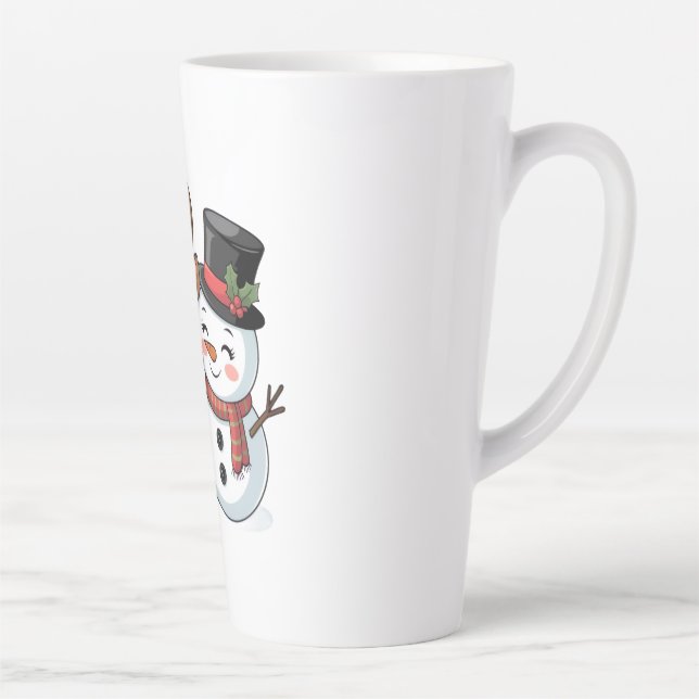 Caneca De Café Latte Cute Holiday Reindeer & Snowman (Direita)