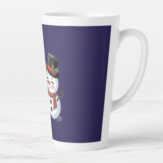 Caneca De Café Latte Cute Holiday Reindeer & Snowman (Direita)