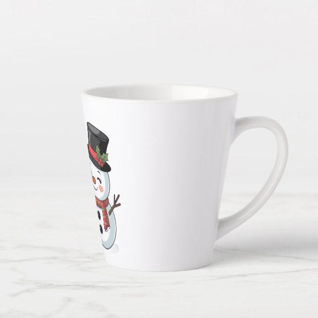 Caneca De Café Latte Cute Holiday Reindeer & Snowman (Direita)