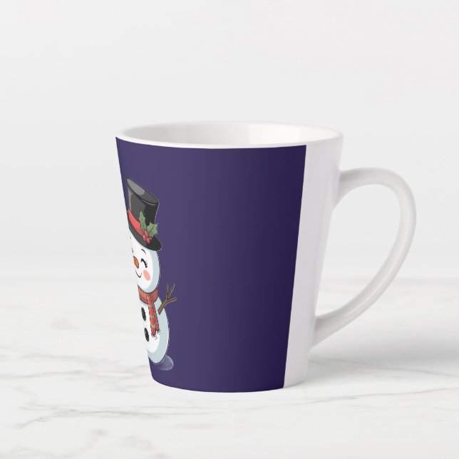 Caneca De Café Latte Cute Holiday Reindeer & Snowman (Direita)