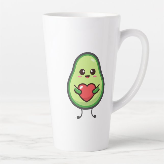 Caneca De Café Latte Cute Kawaii Avocado Heart Love - Adorable Healthy  (Direita)