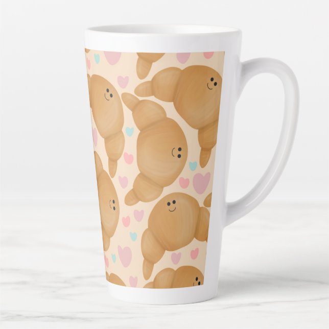 Caneca De Café Latte Cute Kawaii Bakery Happy Croissant Pastel (Direita)