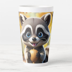 Caneca De Café Latte Cute Kawaii style Racoon segurando uma bolota