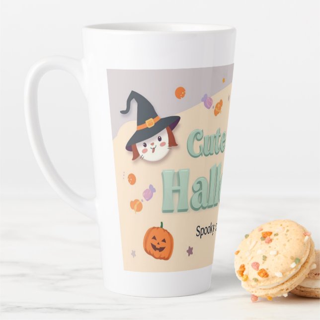 Caneca De Café Latte 🧡 ✨ “Cute & Kind Halloween” Collection 🎃🌿 (In Situ)