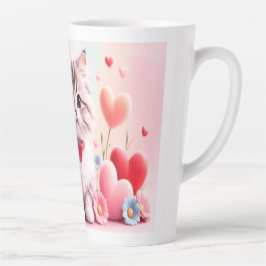Caneca De Café Latte Cute kitten hearts flowers