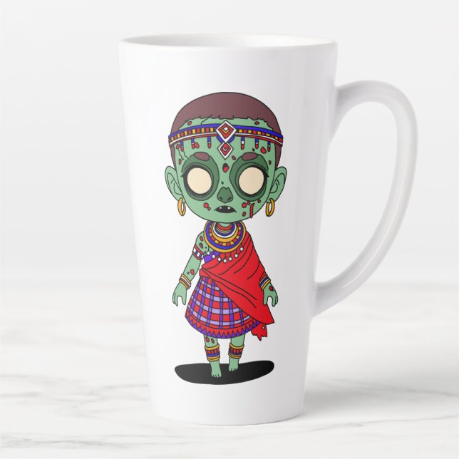 Caneca De Café Latte Cute Maasai Zombie (Direita)