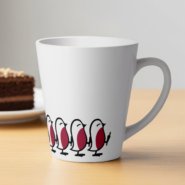 Caneca De Café Latte Cute Marching Robins Simple Bird Line Drawing (Criador carregado)