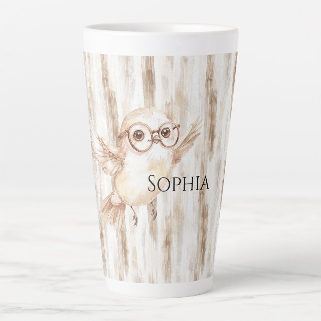 Caneca De Café Latte Cute Owl with Glasses  (Frente)