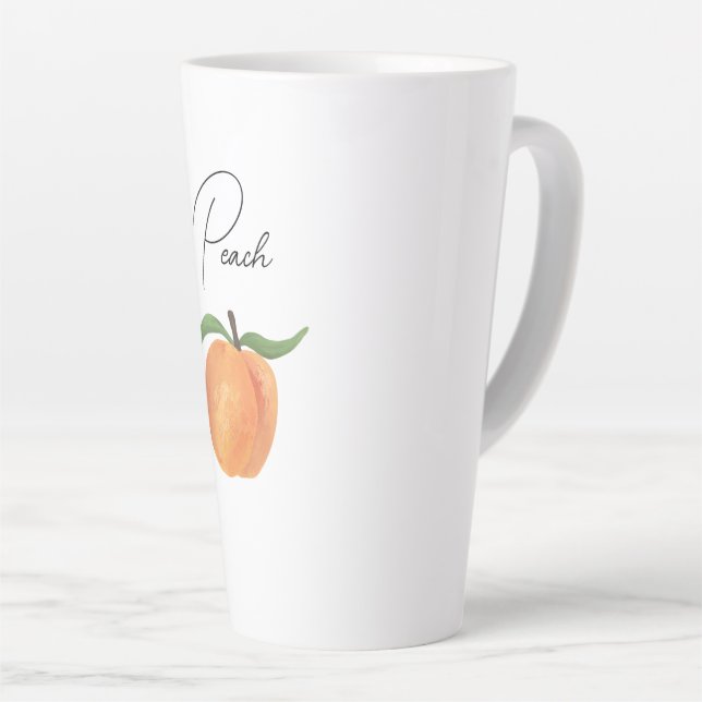 Caneca De Café Latte Cute Painted Peach Fruit Illustration  (Ângulo direito)