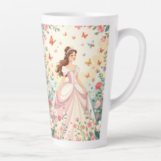 Caneca De Café Latte Cute princess with butterflies