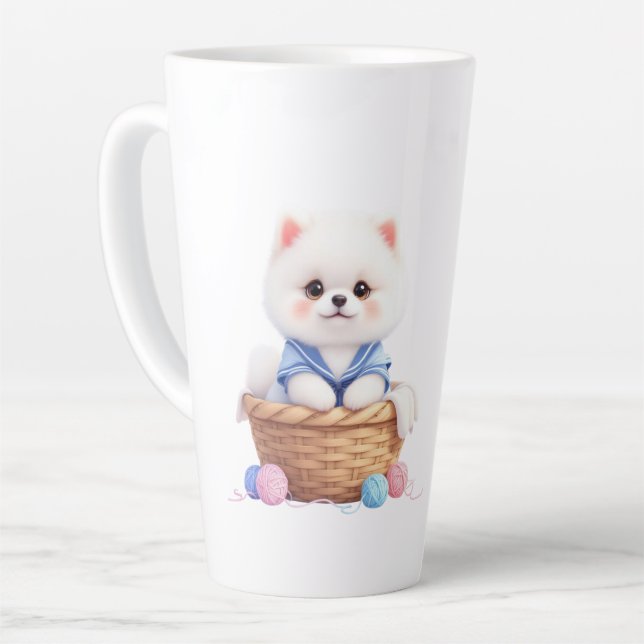 Caneca De Café Latte Cute Puppy in Basket Latte Mug (Ângulo esquerdo)