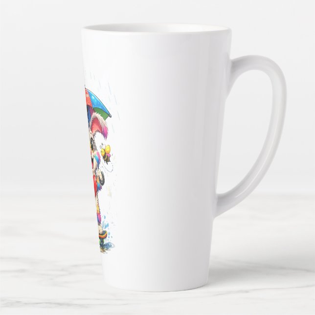 Caneca De Café Latte Cute Rainbow Bunny with Umbrella Design (Direita)