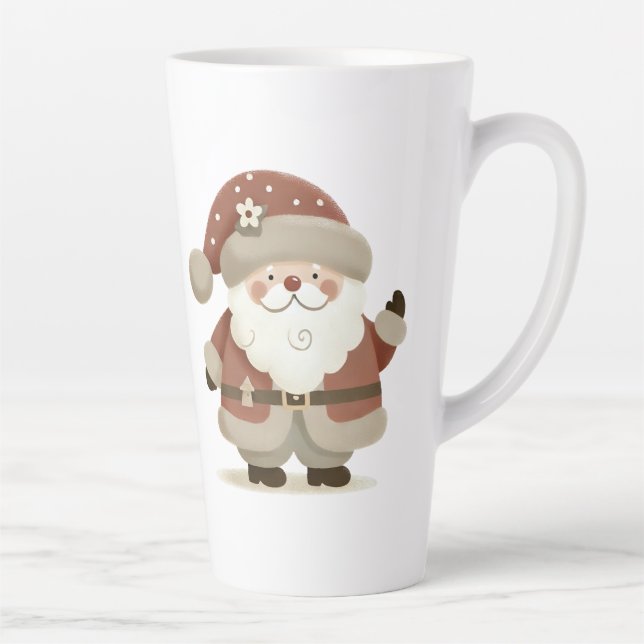 Caneca De Café Latte Cute Santa Claus & Drawing Christmas (Direita)