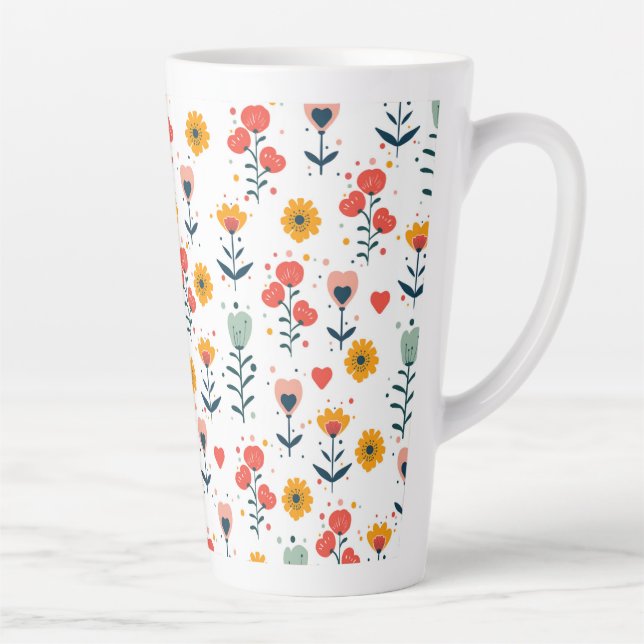 Caneca De Café Latte Cute Scandinavian Floral Latte Mug for Women | Col (Direita)