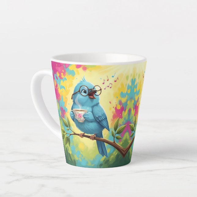 Caneca De Café Latte   Cute Singing Blue Bird Latte Mug (Ângulo esquerdo)