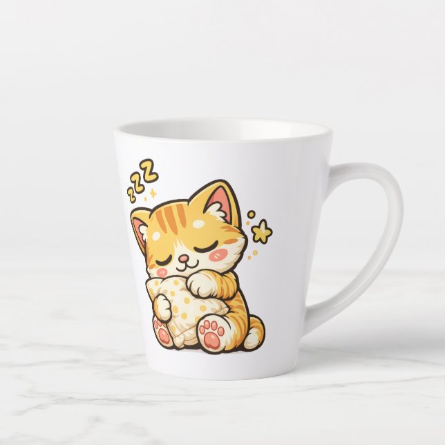 Caneca De Café Latte Cute Sleepy Cat Pillow (Direita)