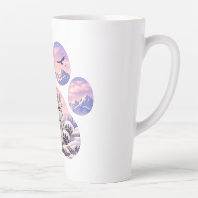 Caneca De Café Latte Cute Snow Leopard Paw Mountain Design (Direita)