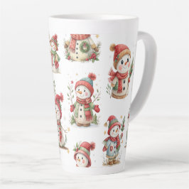 Caneca De Café Latte Cute snowmen with hats 