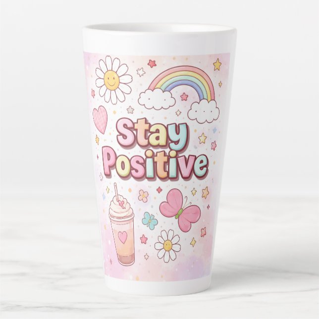 Caneca De Café Latte Cute Stay Positive Latte Mug |  (Frente)