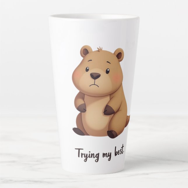Caneca De Café Latte Cute tired capybara (Frente)