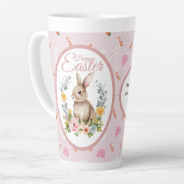 Caneca De Café Latte Cute Watercolor Bunny Floral Wreath Easter