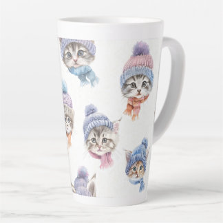 Caneca De Café Latte Cute watercolour kittens in hats and scarves