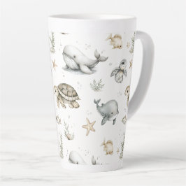 Caneca De Café Latte Cute Watercolour Ocean Baby Animals 