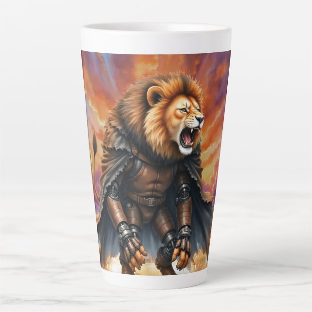 Caneca De Café Latte Cyber Lion of the Wastelands  (Frente)