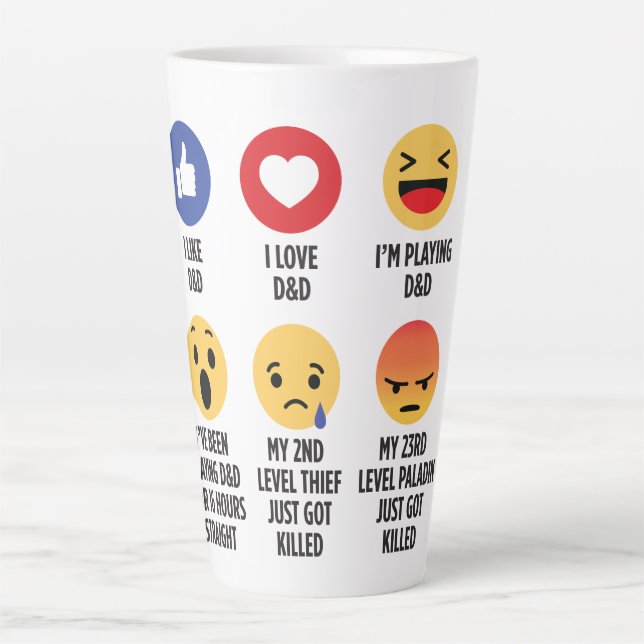 Caneca De Café Latte D&D Emojis (Frente)
