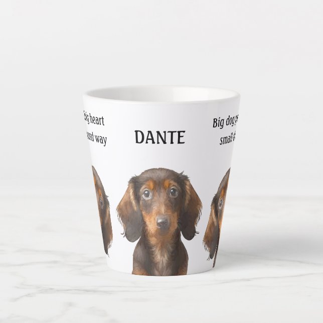 Caneca De Café Latte Dachshund Art Engraçado Cita Salsicha Cachorro Gif (Frente)