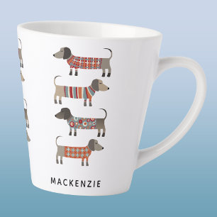 Caneca De Café Latte Dachshund Cachorro Salsicha Personalizado