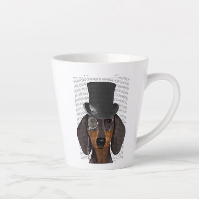 Caneca De Café Latte Dachshund, Chapéu Formal e Chapéu (Direita)