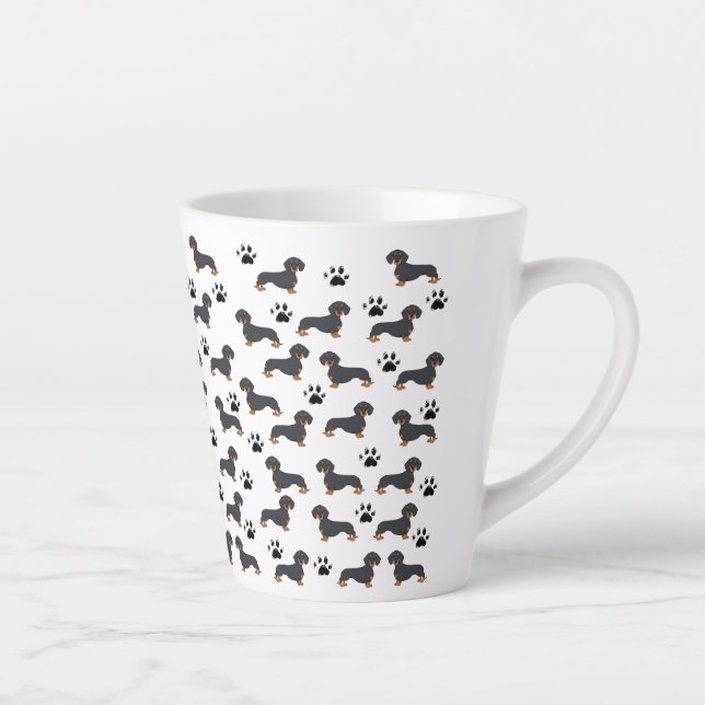 Caneca De Café Latte Dachshund e Paw Print Pattern Mug (Direita)