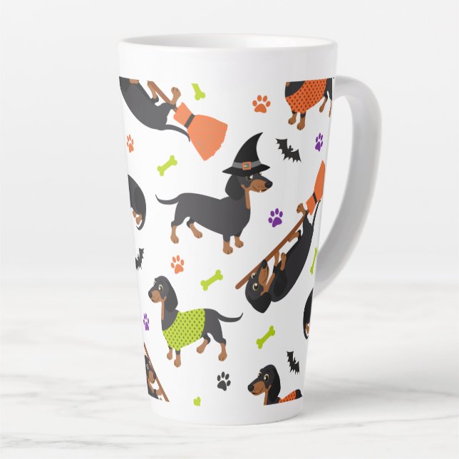 Caneca De Café Latte Dachshund Halloween Latte Mug (Ângulo direito)