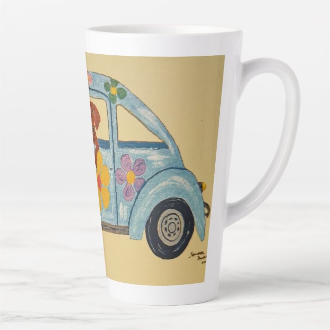 Caneca De Café Latte Dachshund in Hippie car  (Direita)