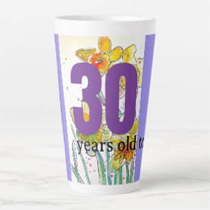 Caneca De Café Latte Daffodil Flower Watercolor Aniversário, Trinta Ano