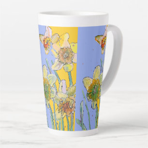 Caneca De Café Latte Daffodil Painting Mão Pintada Latte Mug