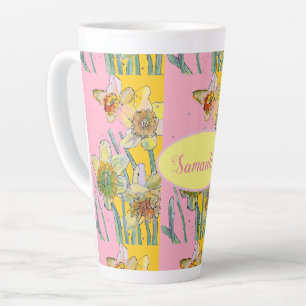 Caneca De Café Latte Daffodil Painting Watercolor Amarelo Cor de Água F