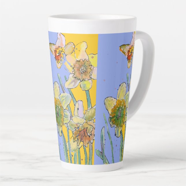 Caneca De Café Latte Daffodil Pintura Mão Pintada Lã Flórida (Ângulo direito)