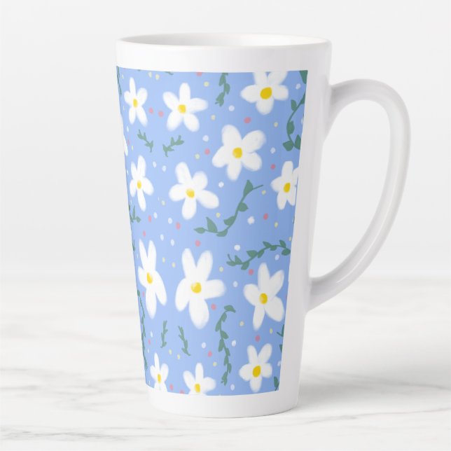 Caneca De Café Latte Daisies Azuis (Direita)