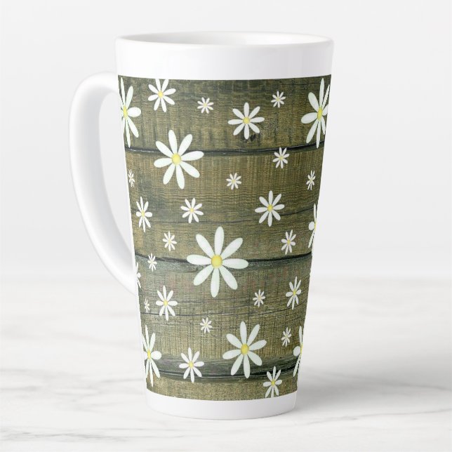 Caneca De Café Latte Daisies Rustic Barn Conselho Daisy Flower (Ângulo esquerdo)