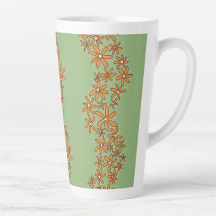 Caneca De Café Latte Daisy Chain Wiggly Flower Stripes laranja em verde