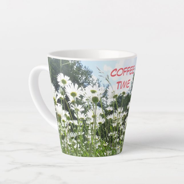 Caneca De Café Latte Daisy Flowers Coffee Time Cust. Caneca para café l (Ângulo esquerdo)