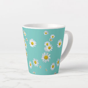 Caneca De Café Latte Daisy Flowers Cust BC Turquesa Latão