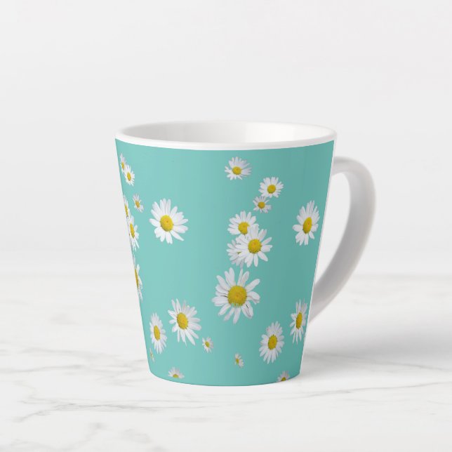Caneca De Café Latte Daisy Flowers Cust BC Turquesa Latão (Ângulo direito)