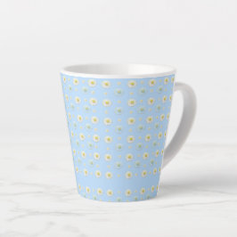 Caneca De Café Latte Daisy Pattern sobre fundo azul claro
